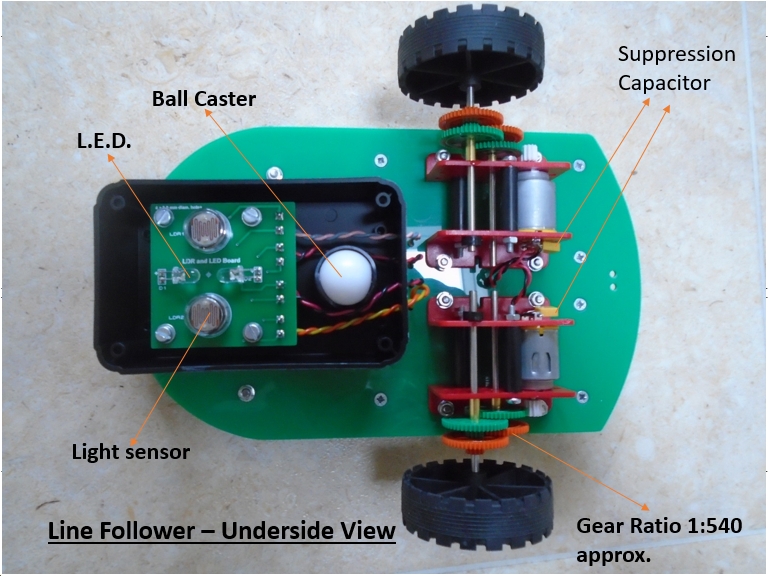 Alex M0TOT Line Follower - Underside View