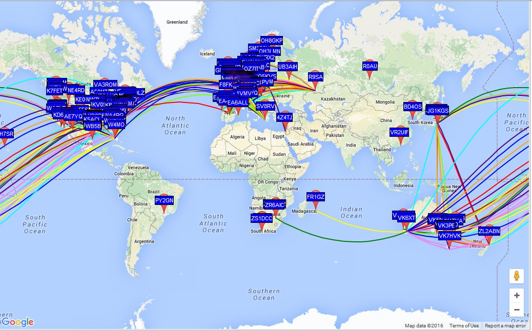 WSPR map snapshot - 40m activity 23rd Feb 2016